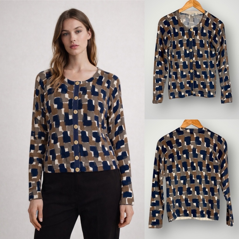 Boden Cardigan Long Sleeve Women Size 6 Button Front Abstract Printed Sweater